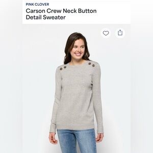 Pink Clover Crewneck Sweater with Button Accents